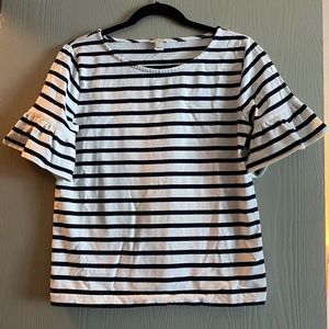 J. Crew | Navy Striped Peplum Short Sleeve Top